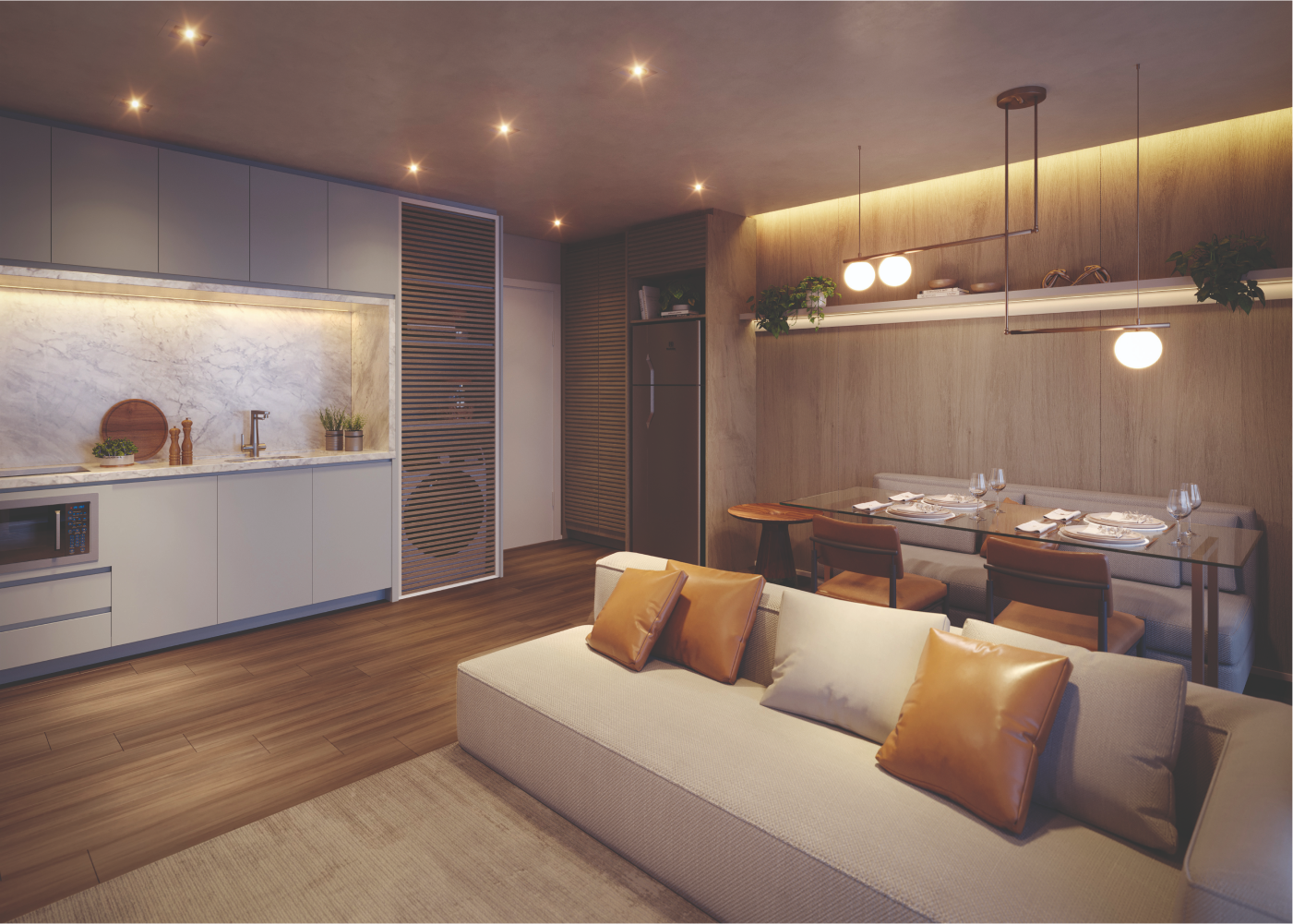 Apartamento de ​  2 dormitórios com sala integrada